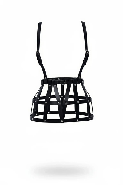 mtm My The Mall Clothing Black Skirt Leather Cage-Style Skirt with Rivet Deta...