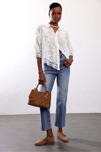 5in1Canpolat Blugi albaștri lavabili talie înaltă Boyfit 2004