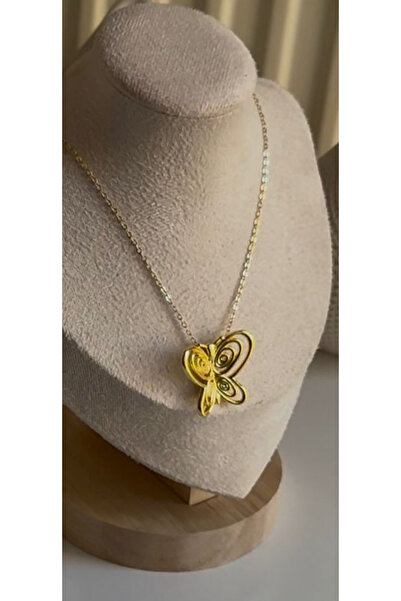 Quality Accessories قلادة فوسون على شكل فراشة - قلادة مطلية بالنحاس ذهبية الل...