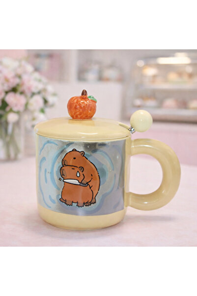 hediyeconcepti Kawaii Cute Bear Design Ceramic Mug with Lid 500 ml – Tea Coff...