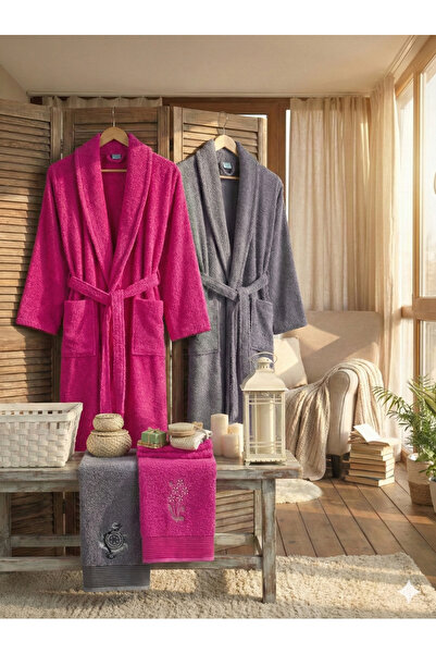 COTTONQUEEN مجموعة مناشف زينا للجنسين باللون الفوشيا والأنثراسيت، مكونة من 4 قطع