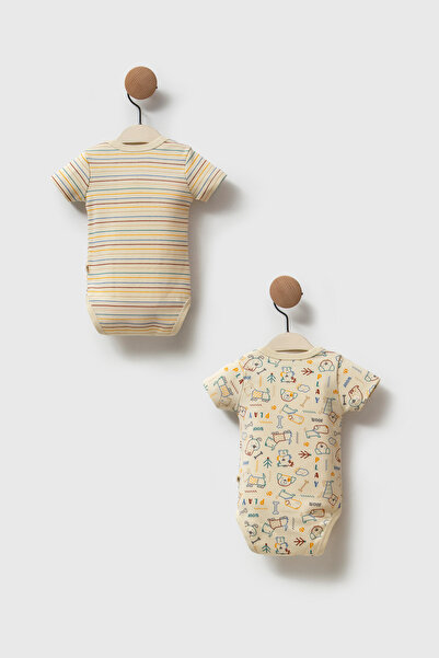 Moi Noi "Dog" Collection Double Short Sleeve Body Set - Beige & Multicolor