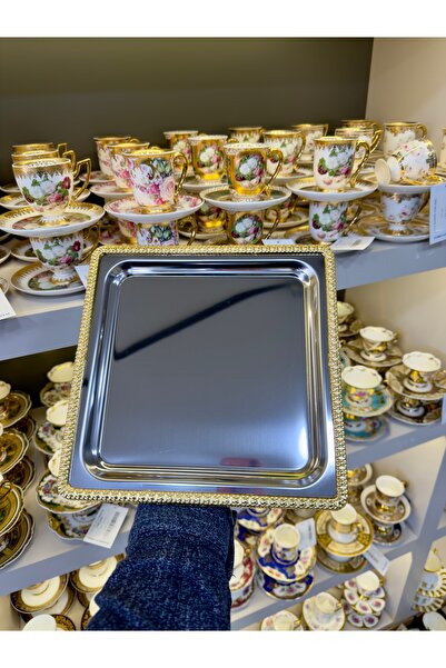 Vakıf home Tek Kişilik Döküm Kahve Sunum Tepsisi Metal Gümüş Gold 6 Adet