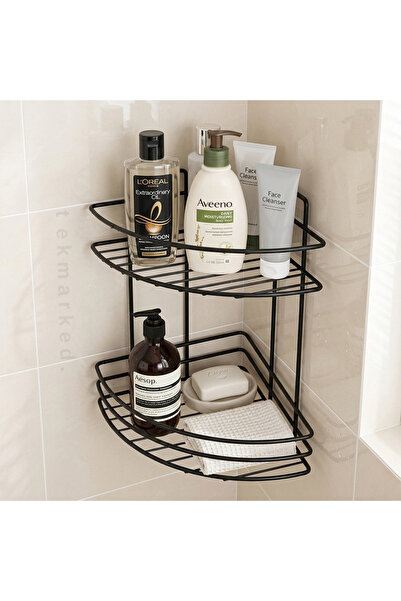 TEKMARKED YAPIŞKANLI 2 KATLI BANYO KÖŞE RAFI – KÖŞELİ DUŞ ŞAMPUANLIK, DUVAR D...