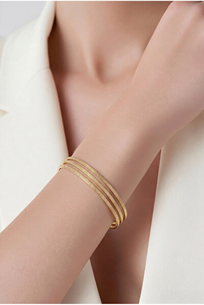 REBORN DESIGN سوار من الفولاذ 316L ذهبي اللون لمّاع موديل أجدية 65 ملم