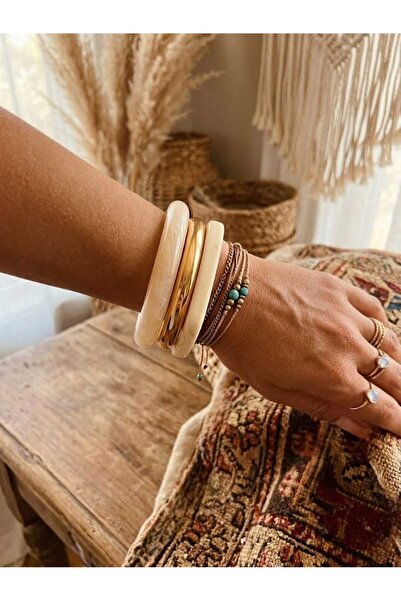 Mope Accessories Şık & Modern 3’lü Bangle Bileklik Seti –Gold & Mermer Desenli