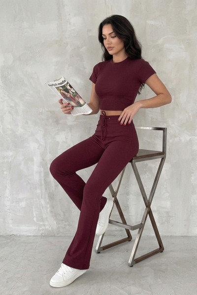 MAİMODA Women’S Basic Two-Piece Set Bodysuit and Flared Sweatpants