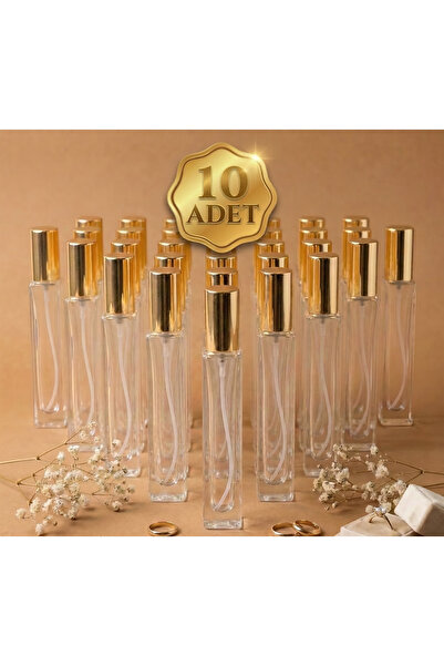 Medine Baazar 10'lu Gold Sprey Kapaklı Boş Cam Kolonya ve Parfüm Şişesi 10ML-...