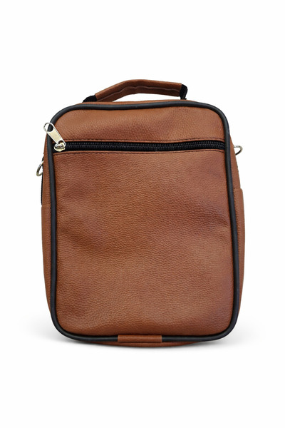 Anadolu Tactical Men's Tan Leather-Look Shoulder Bag Multi-Compartment Daily Use Crisscross Straps Large Bag