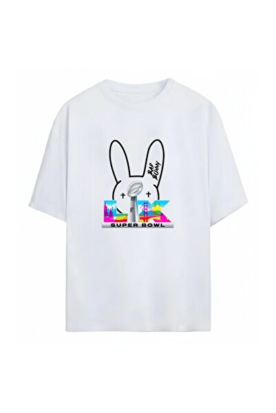 SVART WEAR تي شيرت Bad Bunny مطبوع للجنسين مقاس كبير 100% مكون من قطن قطع