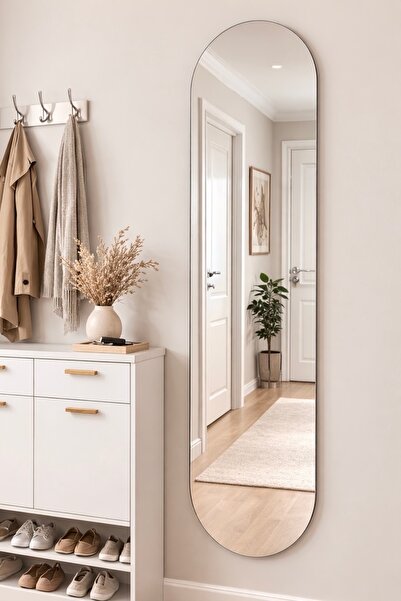 Ahzen Cam Çerçevesiz Kapsül Model Boy Aynası Yapıştırmalı Duvar Aynası 100x25 Cm