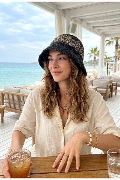 LAGRANZE Noir Crochet El Yapımı Geniş Siperli Yazlık Bucket Şapka