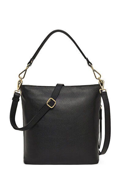 Derimod Women's Black Long Strap Leather Shoulder Bag 25Wbd2315Ft