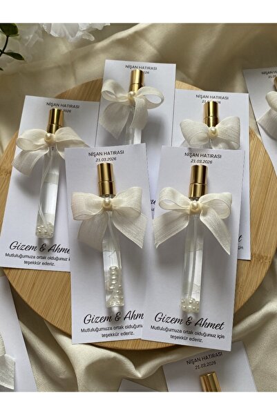 Tasarım Kartlı İnci Kurdeleli 10 ML Sprey Kolonya Nişan Söz Nikah Hediyeliği ...