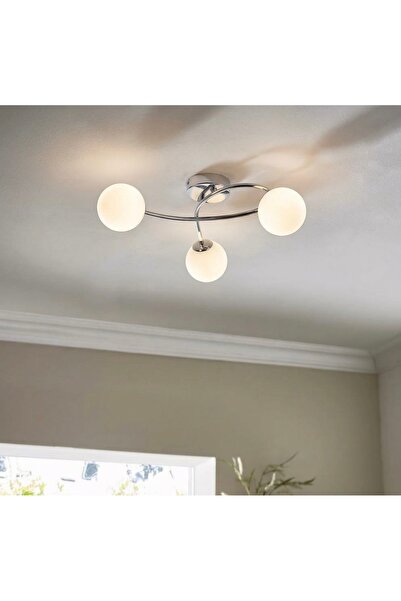 demet habek mylights 3 Lü Mat Opal Beyaz Modern Tavan Avizesi Parlak Krom Kap...