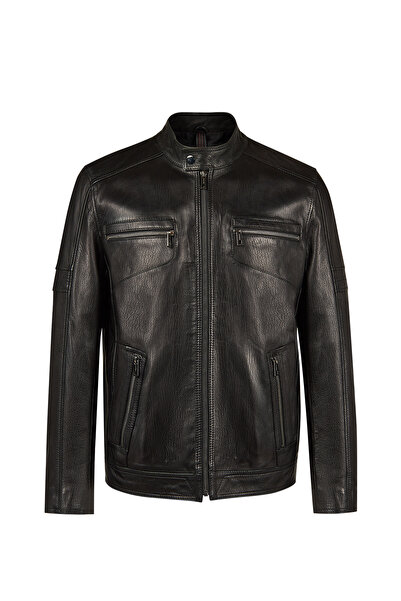 Derimod Laporte Erkek Siyah Hakim Yaka Deri Ceket 25WGD6589BT
