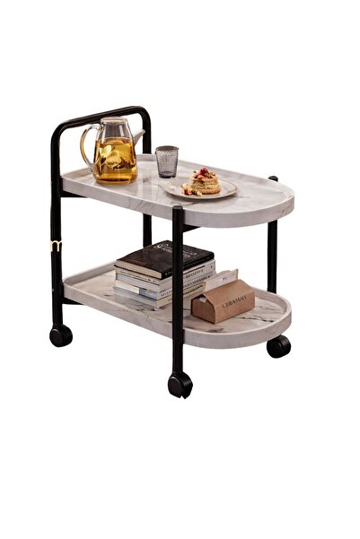 TSUMAB Rolling Coffee Table with Wheels – Modern 2-Tier Side Table with White...