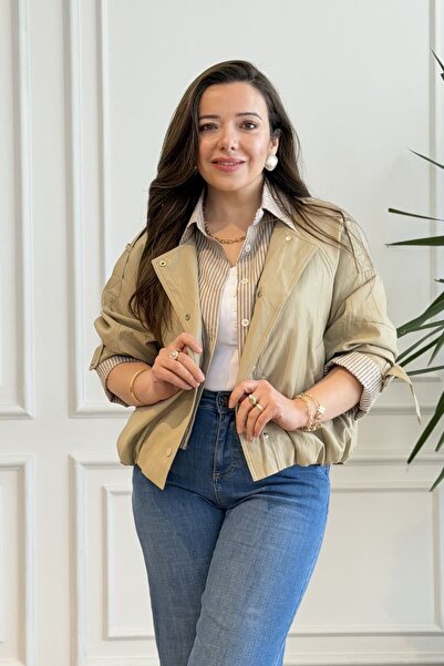 yb yağmur butik Leather Jacket with Shirt Detail