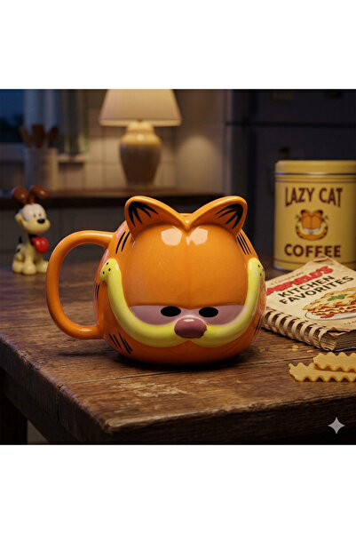 hediyeconcepti Garfield 3D Embossed Ceramic Mug - Retro Character Design Oran...