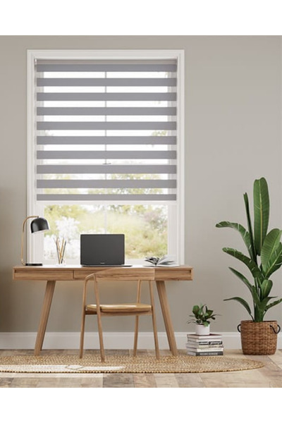 YS PERDE TASARIM Modern Blackout Gri Pliseli Zebra Stor Perde , Alüminyum Kas...