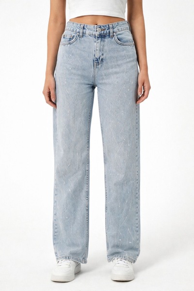 AYDENIZ Women's Light Blue Stone Detailed Slim Fit Jean Trousers