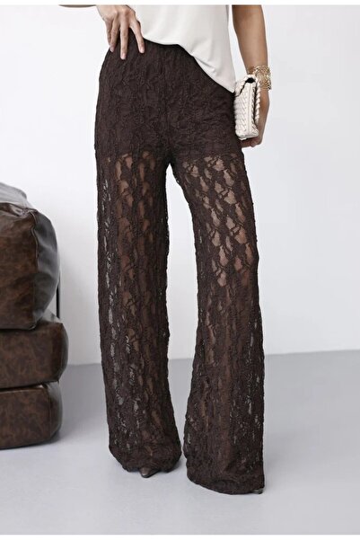 Perry Boutique Women's Brown Shorts Lined Lace Pants