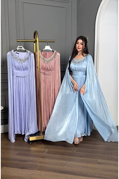 ٌRominz fashion فستان سهرة شيفون بليسيه بتطريز - شحن محلي سريع للمملكة.