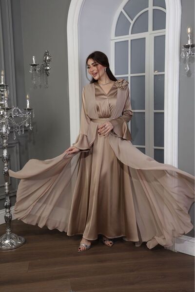 ٌRominz fashion فستان سهرة ستان حريري بوردة جانبية - شحن محلي سريع.