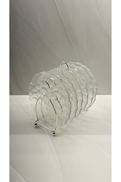 Palaces طقم صحون حلى زجاج مع ستاند فضي – 6 قطع