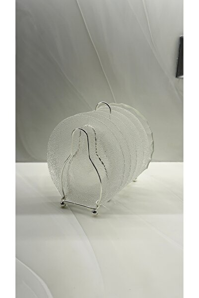 Palaces طقم صحون حلى زجاج مع ستاند فضي – 6 قطع