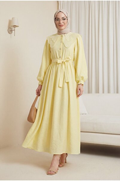 Modamorfo Φόρεμα Organza στρογγυλός γιακάς με Πέτρινα Κουμπιά και Ζάρες - Κίτ...