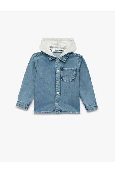 Koton Cotton in Pocketed Long Sleeve Detachable Hooded Denim Jacket