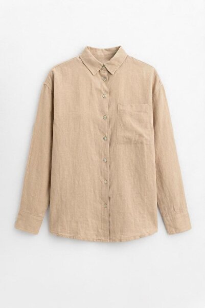 BSL %100 Keten Oversize Gömlek