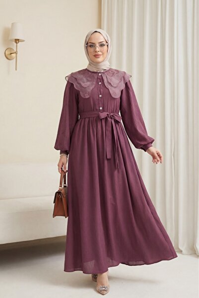 Modamorfo Φόρεμα Organza στρογγυλός γιακάς με Πέτρινα Κουμπιά και Ζάρες - Βύσ...