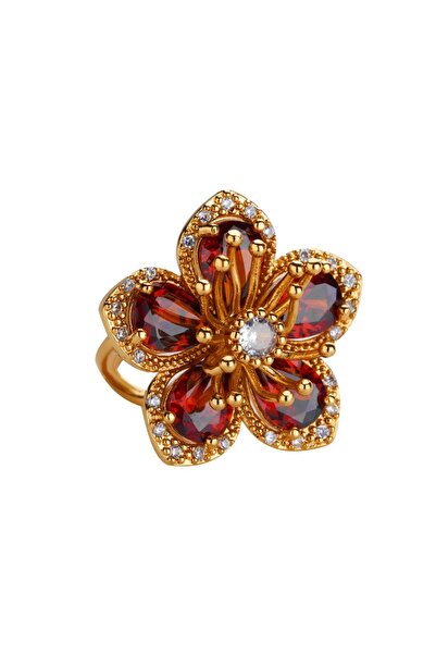 Choice5 6 Pink Zircon Flower Rings for Women Gold Color Stainless Steel Ring ...