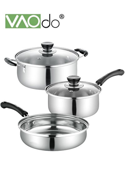 VAODO 3PCS Pots and Pans Set Stock pots Milk Pots and Saucepans with Lids Thi...