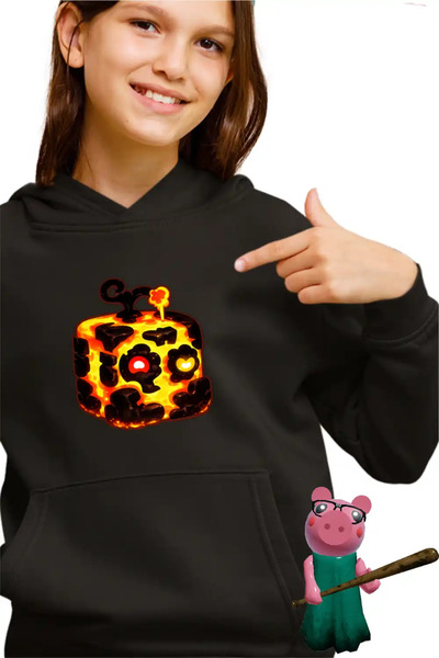 OEM Παιδικό Κορίτσι Blox Fruits Magma Fruit Φούτερ με Κουκούλα Roblox Fruit