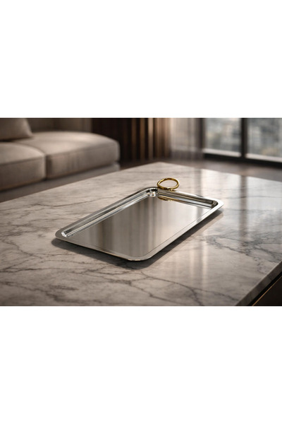 Generic (Unbranded) Modern steel serving tray with an elegant gold Strappy