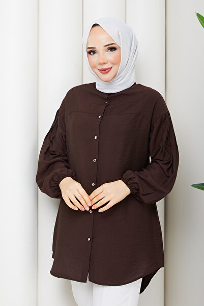 Pamuk Butik Cămașă Robalı Liliom pentru femei, cu mâneci cu nervuri