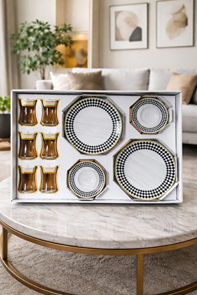 Paşabahçe 18 Parça Harencıya Pasta Takımı| 6 Adet Çay Bardağı Puantiyeli 6 Ad...