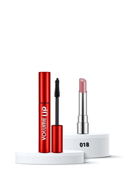 Flormar طقم مكياج من قطعتين: ماسكارا لتكثيف الرموش وروج شيراب 018.