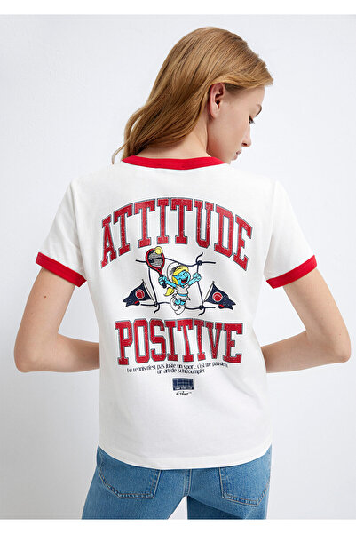 Mavi Şirinler Baskılı Ekru Tişört Regular Fit / Normal Kesim 1614041-70057