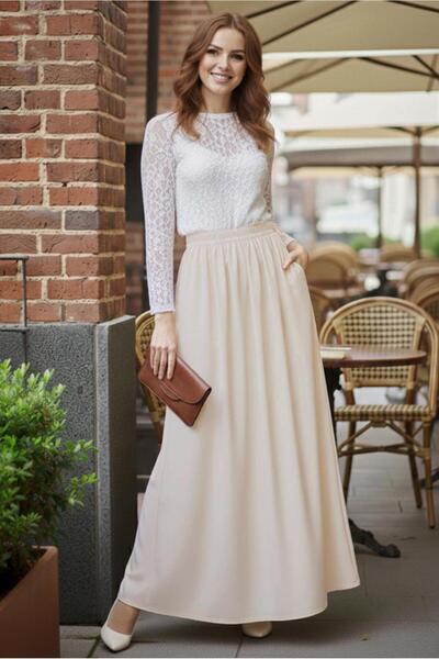 TRENDTESETTÜR KADIN BEJ (TAŞ) BELİ LASTİKLİ ETEK T 312