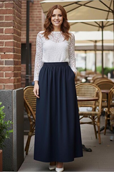 TRENDTESETTÜR KADIN LACİVERT BELİ LASTİKLİ ETEK T 312