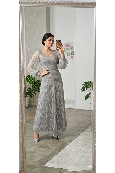 Mesk dresses Luxurious silver A-line evening dress