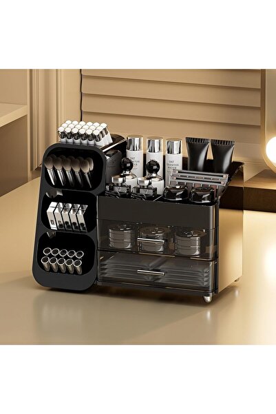 Arabest Makeup Organizer with Drawers Spacious Black Storage Case Easy Clean ...
