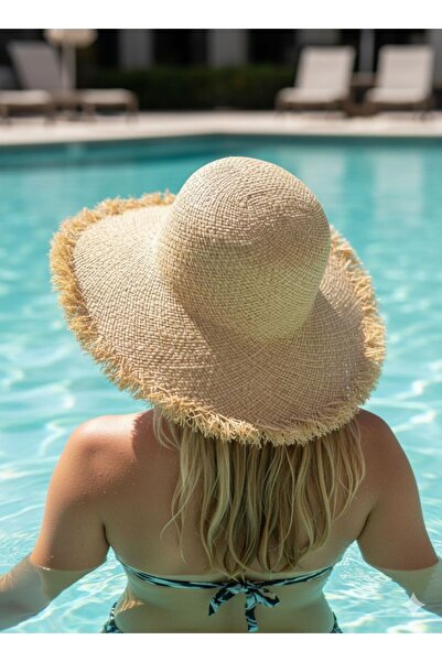 Trend Şapka 19030 Μπεζ ψάθινο καπέλο με κρόσσια