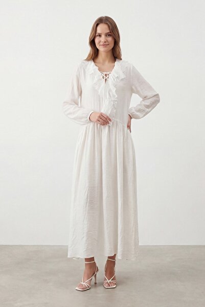 Soul Women's Collar Ruffle and Lace Detailed Eyelet Embroidery Dress – 32487E...