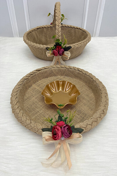 ZEYMERADE Promise Engagement Wedding Henna Bridal Basket and Tray, Wedding Ci...