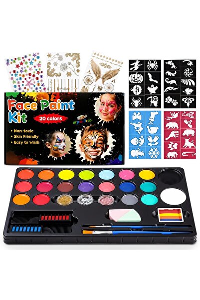 Arabest 20-Color Face Paint Kit for Kids, Non-Toxic Washable Makeup Set, Hall...